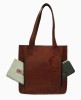 Women's Genuine Leather Brown Open Purse Tote shoulder bag 